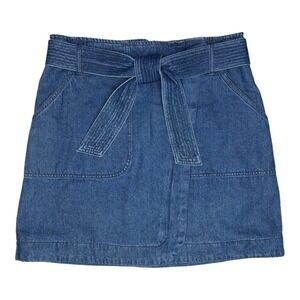 Cabi Denim Wrap Mini Skirt Medium Wash Blue Cotton Tie Waist Size 10 Style 6796